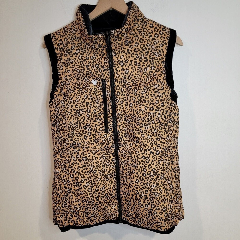 OBERMEYER Womens XL Soleil II Reversible Black Velvet Leopard Down Puffer Vest